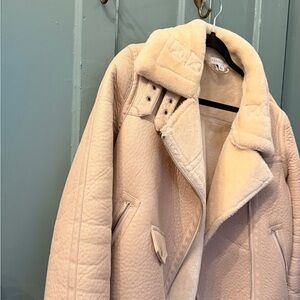 Womens Cream Faux Shearling Moto Jacket